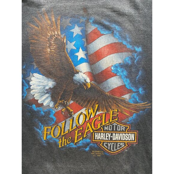Vintage Harley Davidson 3D Emblem T-shirt Size L Follow the Eagle 1991 Laconia - Picture 6 of 10